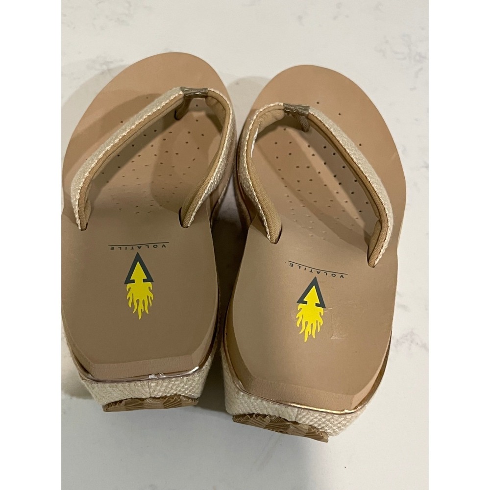 Volatile Women Beige Woven Platform Wedge Thong Sandals Size 8 Tan Flip Flops - Picture 5 of 9